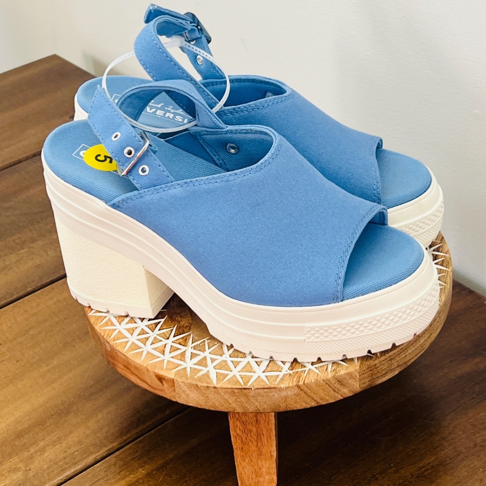 Converse Chuck 70 De Luxe Heel Sandals Blue Canvas Platform A13810F Womens 7